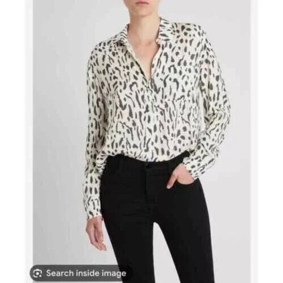Rails Rocsi Rayon Button Down Shirt Ivory Cheetah Animal Print - Picture 1 of 16